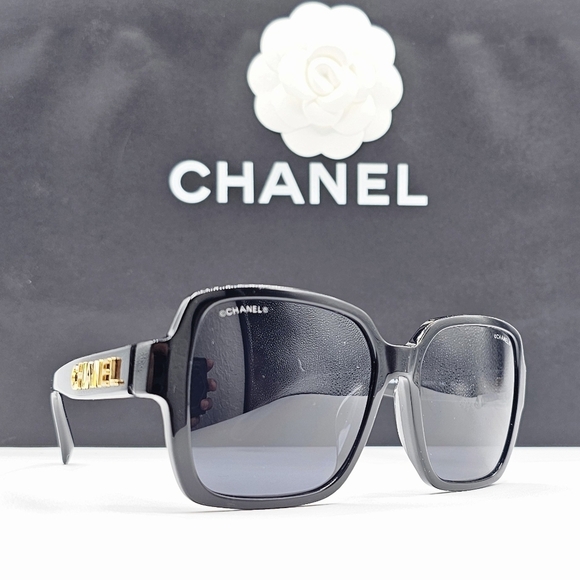 CHANEL BLACK SUNGLASSES CH5408A 622/S4 OVERSIZED GOLD LETTERS - Picture 11 of 16